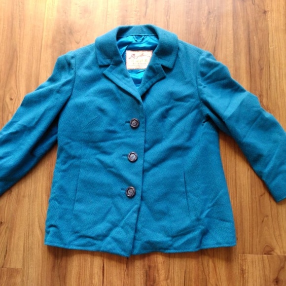 Vintage 60s Jacket 36"B Blue Green Spring Coat Blazer Made in Kowloon Hong Kong - Picture 1 of 10